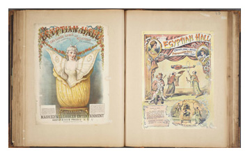 Page from Houdini's 10th Scrapbook with show posters on both sides. Image © The Harry Ransom Center, University of Texas, Austin