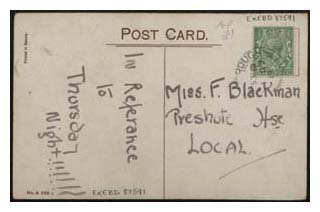 Reverse of a postcard addressed to Miss F Blackman. Image © The Bill Douglas Cinema Museum